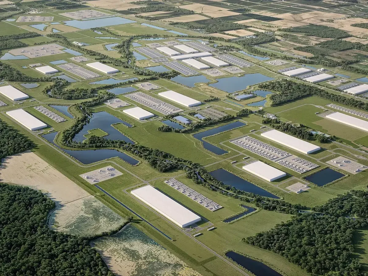 Meta Breaks Ground on Largest AI Data Center in US History in Louisiana Aerial view of a vast technology data center campus being constructed